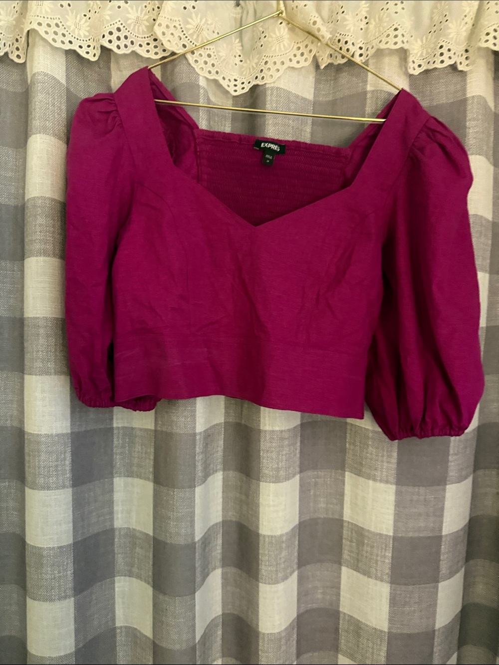 a new day Magenta Puff Sleeve Square Neck Crop Top